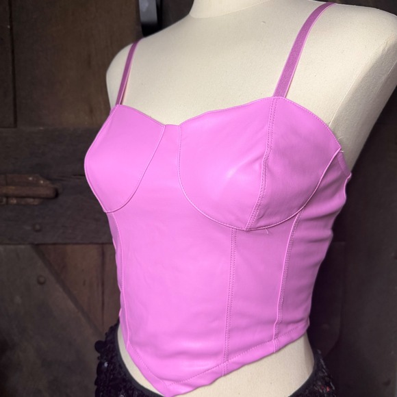 Forever 21 Tops - Forever 21 Faux Leather Corset Top Medium Pink Bustier Camisole